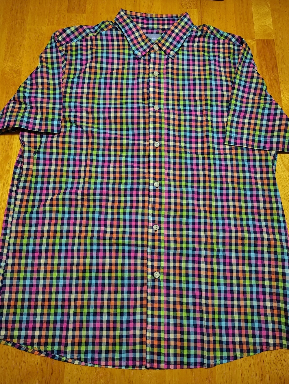 Saddlebred Shirt Mens Large L Multi Color Neon Gingham Plaid Short Sleeve Woven